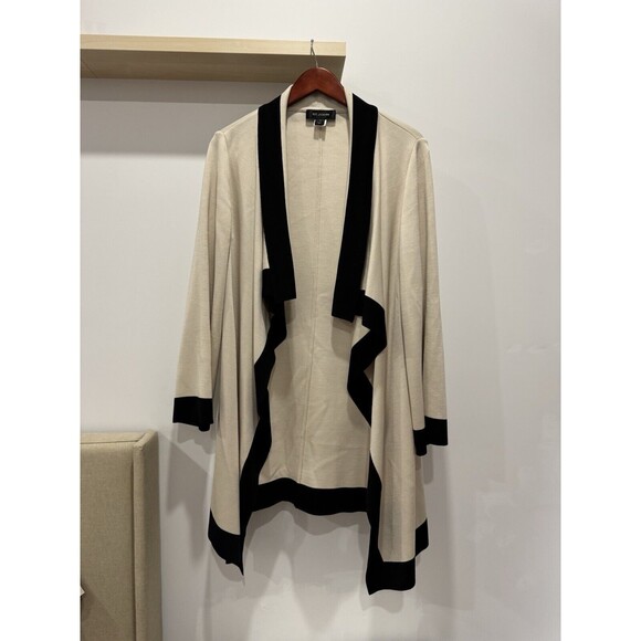 St. John Womens Size M Open Front Cardigan Coat Wool Draped Striped Long Jacket - Picture 1 of 6